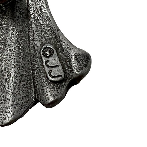 Vintage JJ Angel Brooch Silver Pewter Tone Red Rhinestone Crystal Candle Pin - Picture 4 of 8